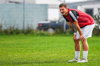 03.10.2026, Mindelheim, Deutschland. Kreisliga Allgäu Nord: TSV Mindelheim gegen (SG) Sontheim/Westerheim. Spielort: Julius-Strohmayer Stadion. Thomas Barbe (TSV Mindelheim) nachdenklich, ernst, fokussiert