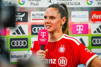 06.09.2026, München, Deutschland. Google Pixel Frauen-Bundesliga: FC Bayern München Frauen gegen SC Freiburg Frauen am FC Bayern Campus. Sarah Zadrazil (FC Bayern Frauen) im Interview