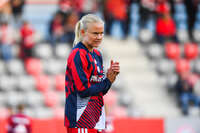 19.10.2026, München, Bayern, Deutschland. Google Pixel Frauen-Bundesliga: FC Bayern Frauen gegen VfB Stuttgart Frauen. Spielort: FC Bayern Campus-Stadion. Pernille Harder (FC Bayern Frauen) nachdenklich, ernst, fokussiert