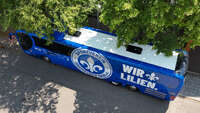 19.07.2026, Bad Wörishofen, Deutschland. 2. Bundesliga: Ankunft des SV Darmstadt 98 in Bad Wörishofen. Sommertrainingslager. Vorbereitung auf die Saison 2026/2027. Drohnenaufnahme vom Bus.