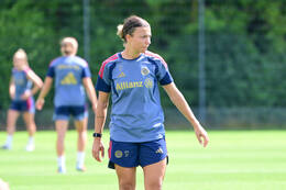 19.08.2026, München, Deutschland. Google Pixel Frauen-Bundesliga: Die FC Bayern Frauen absolvieren auf dem FC Bayern Campus eine Trainingseinheit vor dem Bundesliga-Saisonauftakt gegen den 1. FC Union Berlin. Arianna Caruso (FC Bayern Frauen)