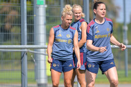 05.08.2026, München, Deutschland. Google Pixel Frauen-Bundesliga: Die FC Bayern Frauen absolvieren auf dem FC Bayern Campus eine Trainingseinheit zur Vorbereitung auf das Testspiel gegen Paris FC. Linda Dallmann (FC Bayern Frauen)