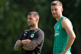 16.07.2026, Bad Wörishofen, Deutschland, 2. Bundesliga, Saison 2026/2027, Der SpVgg Greuther Fürth startet mit der zweiten Trainingseinheit in sein Sommertrainingslager in Bad Wörishofen (Unterallgäu). Der Verein bereitet sich dort auf die Saison 2026/2027 vor. Aleksandro Petrovic (SpVgg Greuther Fürth), Felix Higl (SpVgg Greuther Fürth)