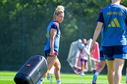 19.08.2026, München, Deutschland. Google Pixel Frauen-Bundesliga: Die FC Bayern Frauen absolvieren auf dem FC Bayern Campus eine Trainingseinheit vor dem Bundesliga-Saisonauftakt gegen den 1. FC Union Berlin. Linda Dallmann (FC Bayern Frauen)