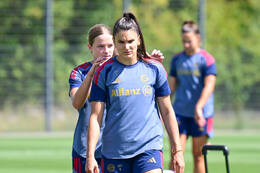19.08.2026, München, Deutschland. Google Pixel Frauen-Bundesliga: Die FC Bayern Frauen absolvieren auf dem FC Bayern Campus eine Trainingseinheit vor dem Bundesliga-Saisonauftakt gegen den 1. FC Union Berlin. Jovana Damnjanovic (FC Bayern Frauen)