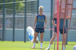 05.08.2026, München, Deutschland. Google Pixel Frauen-Bundesliga: Die FC Bayern Frauen absolvieren auf dem FC Bayern Campus eine Trainingseinheit zur Vorbereitung auf das Testspiel gegen Paris FC. Linda Dallmann (FC Bayern Frauen)