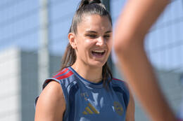 05.08.2026, München, Deutschland. Google Pixel Frauen-Bundesliga: Die FC Bayern Frauen absolvieren auf dem FC Bayern Campus eine Trainingseinheit zur Vorbereitung auf das Testspiel gegen Paris FC. Jovana Damnjanovic (FC Bayern Frauen)
