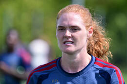 19.08.2026, München, Deutschland. Google Pixel Frauen-Bundesliga: Die FC Bayern Frauen absolvieren auf dem FC Bayern Campus eine Trainingseinheit vor dem Bundesliga-Saisonauftakt gegen den 1. FC Union Berlin. Stine Ballisager (FC Bayern Frauen)