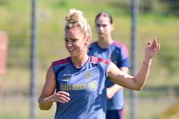 19.08.2026, München, Deutschland. Google Pixel Frauen-Bundesliga: Die FC Bayern Frauen absolvieren auf dem FC Bayern Campus eine Trainingseinheit vor dem Bundesliga-Saisonauftakt gegen den 1. FC Union Berlin. Linda Dallmann (FC Bayern Frauen)