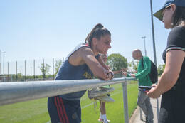 05.08.2026, München, Deutschland. Google Pixel Frauen-Bundesliga: Die FC Bayern Frauen absolvieren auf dem FC Bayern Campus eine Trainingseinheit zur Vorbereitung auf das Testspiel gegen Paris FC. Jovana Damnjanovic (FC Bayern Frauen)