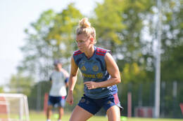 05.08.2026, München, Deutschland. Google Pixel Frauen-Bundesliga: Die FC Bayern Frauen absolvieren auf dem FC Bayern Campus eine Trainingseinheit zur Vorbereitung auf das Testspiel gegen Paris FC. Linda Dallmann (FC Bayern Frauen)