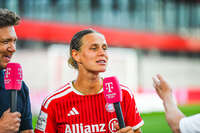 06.09.2026, München, Deutschland. Google Pixel Frauen-Bundesliga: FC Bayern München Frauen gegen SC Freiburg Frauen am FC Bayern Campus. Klara Bühl (FC Bayern Frauen)im Interview