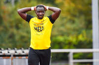 17.10.2026, Mindelheim, Bayern, Deutschland. Kreisliga Allgäu Nord: TSV Mindelheim gegen SV Oberegg. Spielort: Julius-Strohmayer-Stadion. Sulayman Drammeh (TSV Mindelheim) traurig, bedrückt, niedergeschlagen