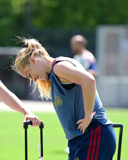19.08.2026, München, Deutschland. Google Pixel Frauen-Bundesliga: Die FC Bayern Frauen absolvieren auf dem FC Bayern Campus eine Trainingseinheit vor dem Bundesliga-Saisonauftakt gegen den 1. FC Union Berlin. Glodis Perla Viggosdottir (FC Bayern Frauen)