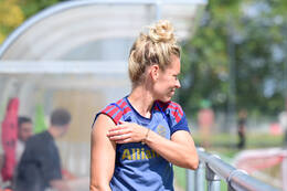 19.08.2026, München, Deutschland. Google Pixel Frauen-Bundesliga: Die FC Bayern Frauen absolvieren auf dem FC Bayern Campus eine Trainingseinheit vor dem Bundesliga-Saisonauftakt gegen den 1. FC Union Berlin. Linda Dallmann (FC Bayern Frauen)
