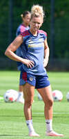 19.08.2026, München, Deutschland. Google Pixel Frauen-Bundesliga: Die FC Bayern Frauen absolvieren auf dem FC Bayern Campus eine Trainingseinheit vor dem Bundesliga-Saisonauftakt gegen den 1. FC Union Berlin. Linda Dallmann (FC Bayern Frauen)