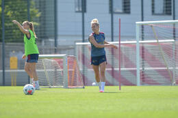05.08.2026, München, Deutschland. Google Pixel Frauen-Bundesliga: Die FC Bayern Frauen absolvieren auf dem FC Bayern Campus eine Trainingseinheit zur Vorbereitung auf das Testspiel gegen Paris FC. Linda Dallmann (FC Bayern Frauen)