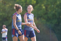 05.08.2026, München, Deutschland. Google Pixel Frauen-Bundesliga: Die FC Bayern Frauen absolvieren auf dem FC Bayern Campus eine Trainingseinheit zur Vorbereitung auf das Testspiel gegen Paris FC. Sophie Proost (FC Bayern Frauen)
