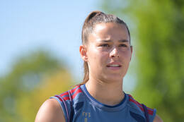 05.08.2026, München, Deutschland. Google Pixel Frauen-Bundesliga: Die FC Bayern Frauen absolvieren auf dem FC Bayern Campus eine Trainingseinheit zur Vorbereitung auf das Testspiel gegen Paris FC. Lena Oberdorf (FC Bayern Frauen)