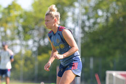 05.08.2026, München, Deutschland. Google Pixel Frauen-Bundesliga: Die FC Bayern Frauen absolvieren auf dem FC Bayern Campus eine Trainingseinheit zur Vorbereitung auf das Testspiel gegen Paris FC. Linda Dallmann (FC Bayern Frauen)