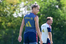 19.08.2026, München, Deutschland. Google Pixel Frauen-Bundesliga: Die FC Bayern Frauen absolvieren auf dem FC Bayern Campus eine Trainingseinheit vor dem Bundesliga-Saisonauftakt gegen den 1. FC Union Berlin. Giulia Gwinn (FC Bayern Frauen)