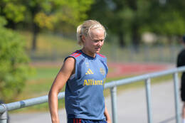 05.08.2026, München, Deutschland. Google Pixel Frauen-Bundesliga: Die FC Bayern Frauen absolvieren auf dem FC Bayern Campus eine Trainingseinheit zur Vorbereitung auf das Testspiel gegen Paris FC. Pernille Harder (FC Bayern Frauen)