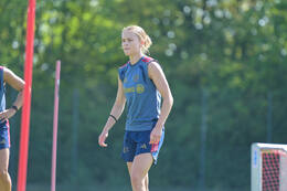 05.08.2026, München, Deutschland. Google Pixel Frauen-Bundesliga: Die FC Bayern Frauen absolvieren auf dem FC Bayern Campus eine Trainingseinheit zur Vorbereitung auf das Testspiel gegen Paris FC. Sophie Proost (FC Bayern Frauen)