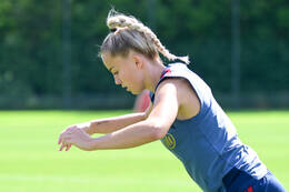 19.08.2026, München, Deutschland. Google Pixel Frauen-Bundesliga: Die FC Bayern Frauen absolvieren auf dem FC Bayern Campus eine Trainingseinheit vor dem Bundesliga-Saisonauftakt gegen den 1. FC Union Berlin. Giulia Gwinn (FC Bayern Frauen)