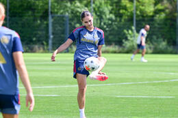19.08.2026, München, Deutschland. Google Pixel Frauen-Bundesliga: Die FC Bayern Frauen absolvieren auf dem FC Bayern Campus eine Trainingseinheit vor dem Bundesliga-Saisonauftakt gegen den 1. FC Union Berlin. Kassandra Potsi (FC Bayern Frauen)
