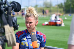 19.08.2026, München, Deutschland. Google Pixel Frauen-Bundesliga: Die FC Bayern Frauen absolvieren auf dem FC Bayern Campus eine Trainingseinheit vor dem Bundesliga-Saisonauftakt gegen den 1. FC Union Berlin. Linda Dallmann (FC Bayern Frauen)