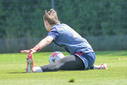 05.08.2026, München, Deutschland. Google Pixel Frauen-Bundesliga: Die FC Bayern Frauen absolvieren auf dem FC Bayern Campus eine Trainingseinheit zur Vorbereitung auf das Testspiel gegen Paris FC. Sophie Klein (FC Bayern Frauen)