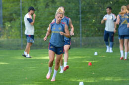 05.08.2026, München, Deutschland. Google Pixel Frauen-Bundesliga: Die FC Bayern Frauen absolvieren auf dem FC Bayern Campus eine Trainingseinheit zur Vorbereitung auf das Testspiel gegen Paris FC. Linda Dallmann (FC Bayern Frauen)