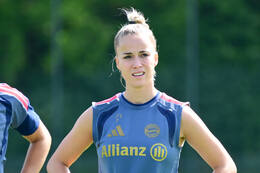 19.08.2026, München, Deutschland. Google Pixel Frauen-Bundesliga: Die FC Bayern Frauen absolvieren auf dem FC Bayern Campus eine Trainingseinheit vor dem Bundesliga-Saisonauftakt gegen den 1. FC Union Berlin. Giulia Gwinn (FC Bayern Frauen)