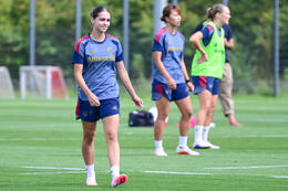 19.08.2026, München, Deutschland. Google Pixel Frauen-Bundesliga: Die FC Bayern Frauen absolvieren auf dem FC Bayern Campus eine Trainingseinheit vor dem Bundesliga-Saisonauftakt gegen den 1. FC Union Berlin. Kassandra Potsi (FC Bayern Frauen)