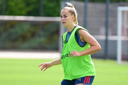 19.08.2026, München, Deutschland. Google Pixel Frauen-Bundesliga: Die FC Bayern Frauen absolvieren auf dem FC Bayern Campus eine Trainingseinheit vor dem Bundesliga-Saisonauftakt gegen den 1. FC Union Berlin. Giulia Gwinn (FC Bayern Frauen)