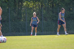 05.08.2026, München, Deutschland. Google Pixel Frauen-Bundesliga: Die FC Bayern Frauen absolvieren auf dem FC Bayern Campus eine Trainingseinheit zur Vorbereitung auf das Testspiel gegen Paris FC. Linda Dallmann (FC Bayern Frauen)