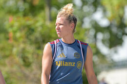 05.08.2026, München, Deutschland. Google Pixel Frauen-Bundesliga: Die FC Bayern Frauen absolvieren auf dem FC Bayern Campus eine Trainingseinheit zur Vorbereitung auf das Testspiel gegen Paris FC. Linda Dallmann (FC Bayern Frauen)